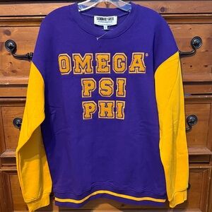 Omega Psi Phi Purple and Yellow Crewneck Sweater sweatshirt sizes L, XL and 5XL